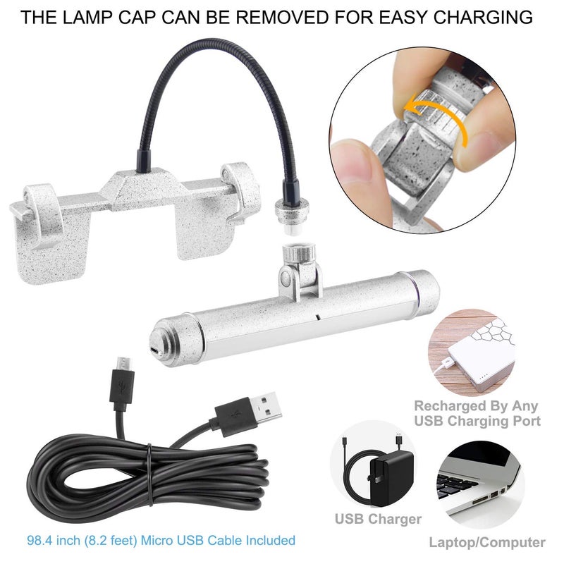 LUXSWAY إطار صور لاسلكي LUXSWAY مع إضاءة LED، إضاءة عرض فنية قابلة لإعادة الشحن، مشبك على الصور، أضواء فوق اللوحات، مصباح فني برأس مرن، 28 LED 3 أوضاع إضاءة 200 لومن - فضي - Image 3